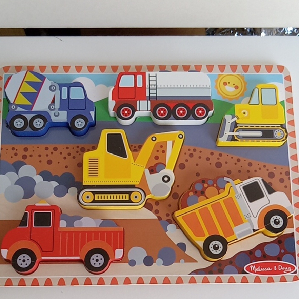 Melissa & Doug Construction Vehicle Puzzle with Red, Yellow, Blue Pieces